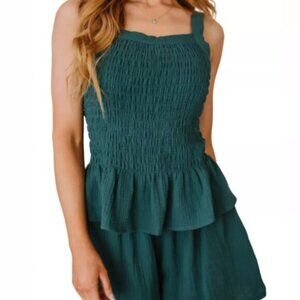 VICI DOLLS Davi and Dani Green tie peplum sleeveless smocked summer tank